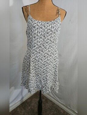 White and Black Printed Midi Dress - Sleeveless Spaghetti Strap